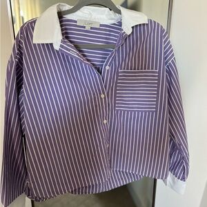 LOFT Lavender and White Striped Blouse